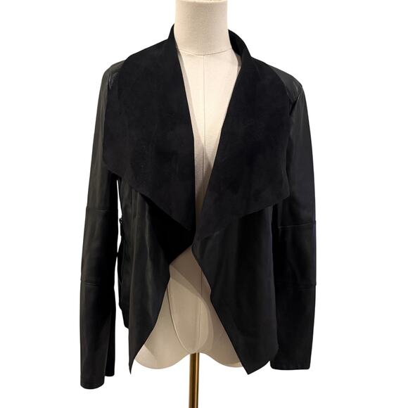 Bagatelle Black Drape Faux Leather Suede Jacket Women Small Streetwear Edgy Chic - Picture 2 of 8